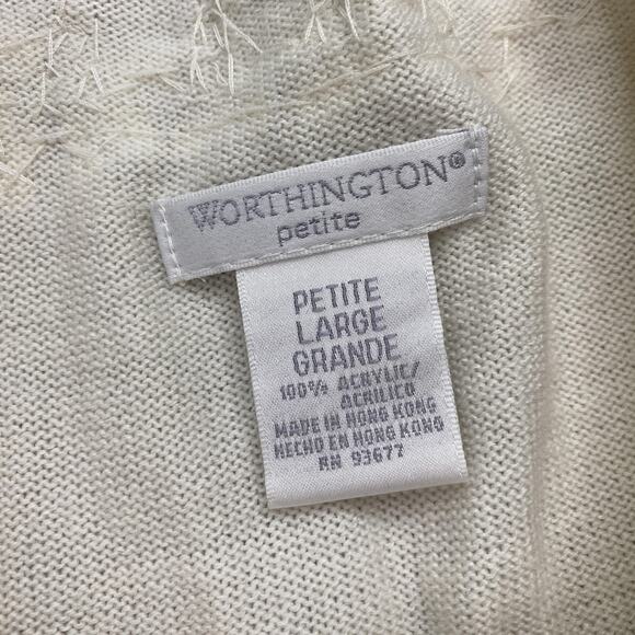 VTG Worthington Cardigan Sweater Petite Large Cream Rhinestone Button Sequin Y2K - Picture 8 of 10